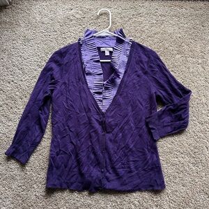 New York & Company Purple Cardigan with Ruffled Trim